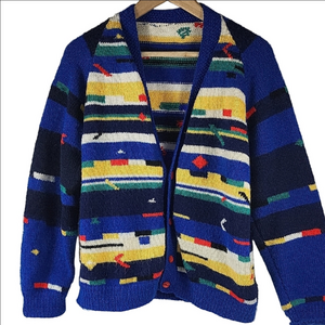 Colorful Handknit Cardigan Sweater